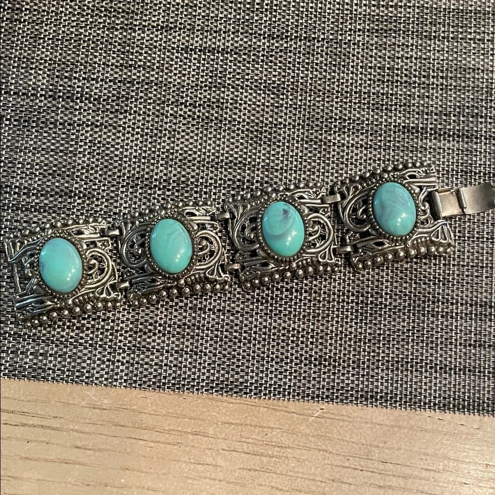 Vintage Heavy Turquoise Silver Bracelet - Picture 1 of 6